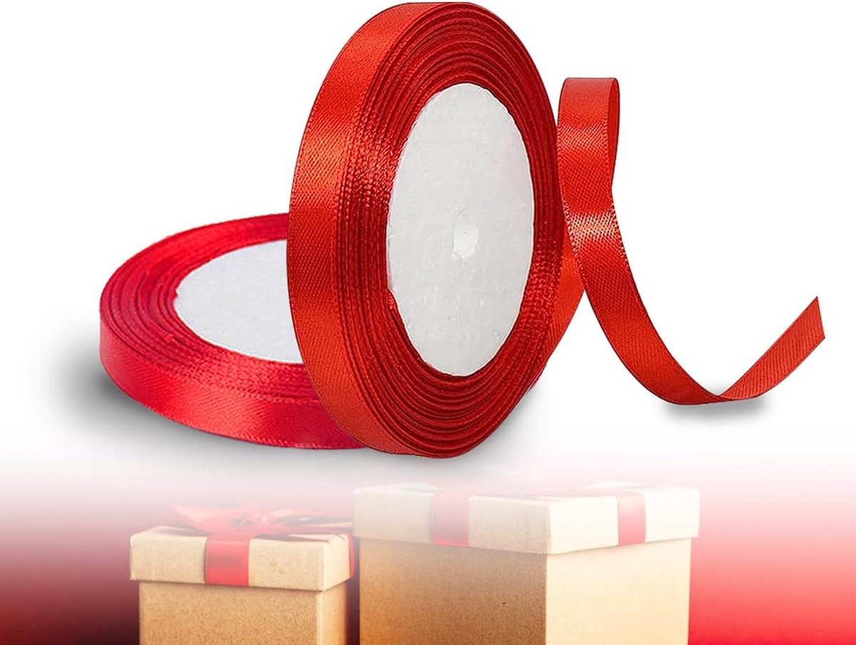Cosensi - Rood cadeaulint 10mm breed - Textielachtige haptiek - Geschenkverpakking Feest Bruiloft - 22m per rol