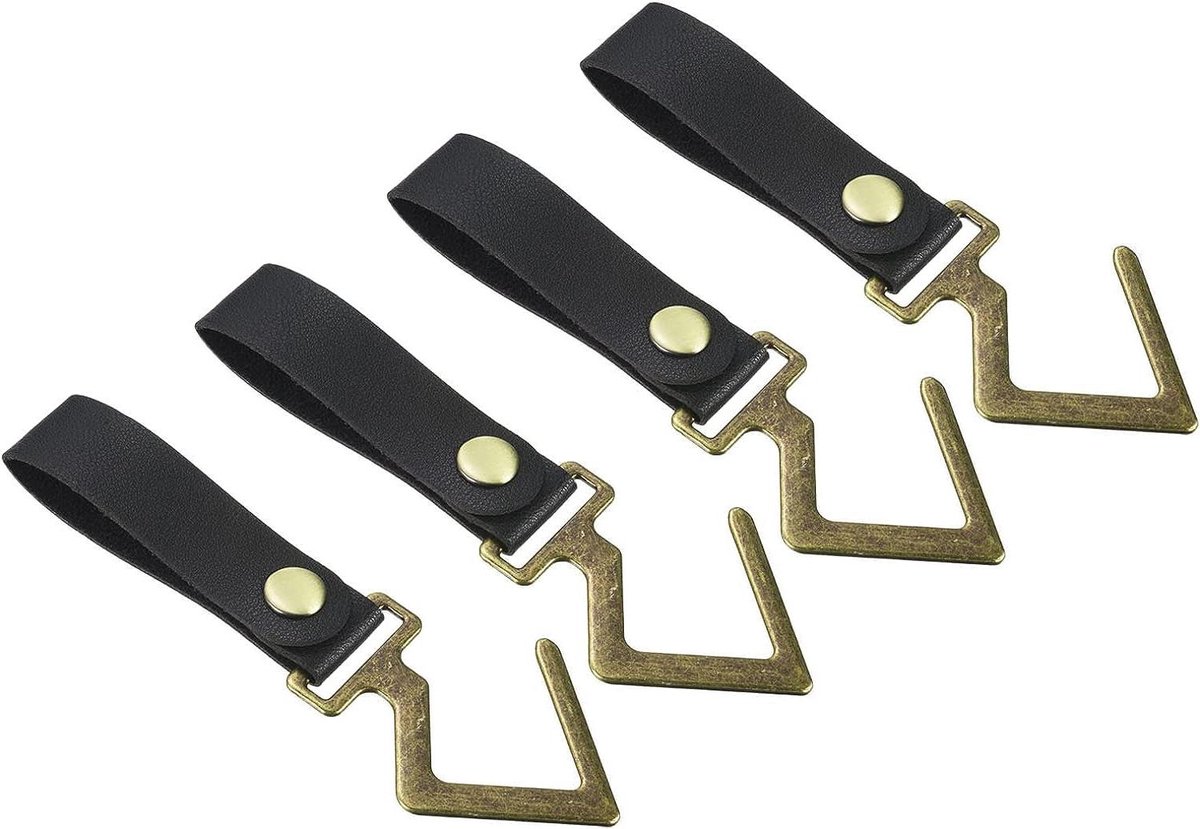 Cosensi - S-plankhaken 4 stuks PU lederen riemen camping hanger metaal outdoor accessoires zwart