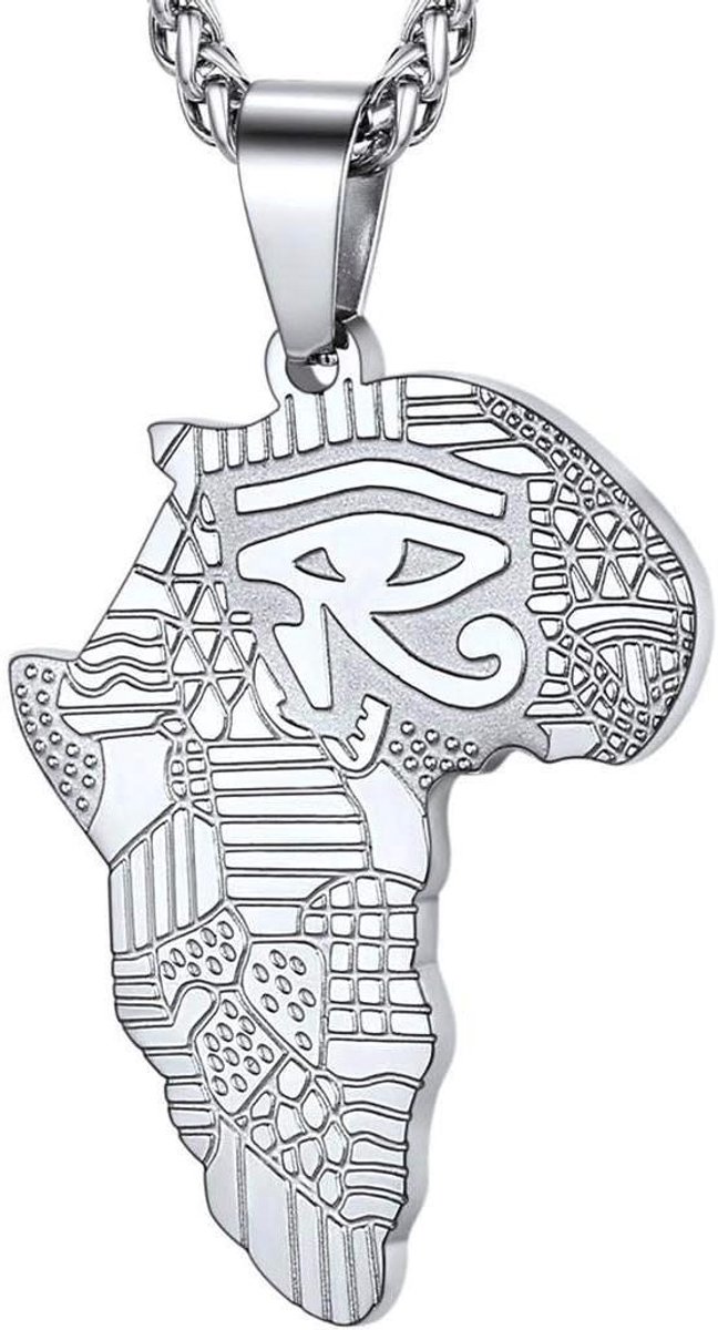 Cosensi - Sieraden Afrikaanse Kaart Hanger Ketting van Roestvrij Staal met Oog Van Horus Motief