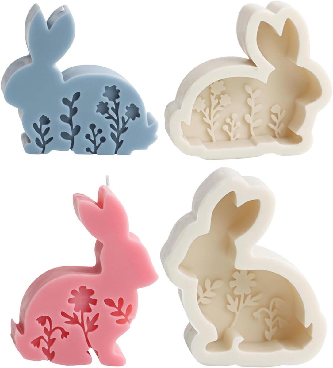 Cosensi - Siliconen Vorm Paashaas - 2 Stuks 3D Kaarsen - Konijnkaarsvorm - DIY Kaarsen - Paasdecoratie