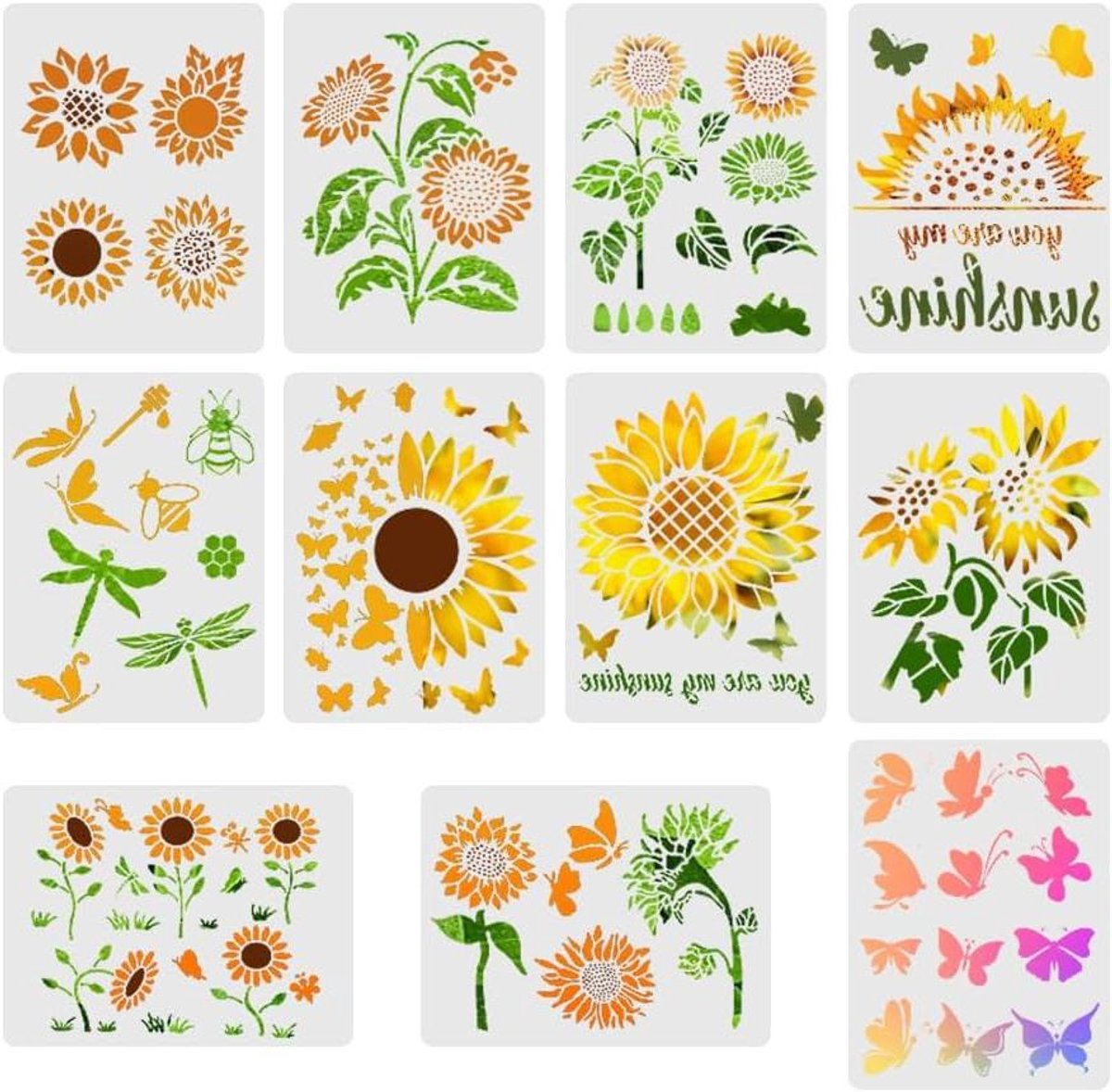 Cosensi - Stencils voor Tekening en Schilderen - Herbruikbare Vlinder Stencils - Ideaal voor Scrapbooking, Canvas, Muurdecoratie en Meubels - Set van 11 Stuks (21x28cm)