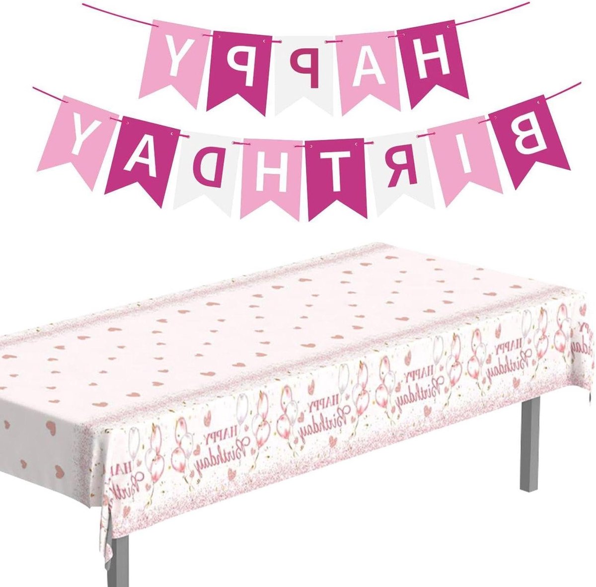 Cosensi - Tafelkleed Verjaardag Banner Kunststof Tafelhoes Meisjesfeestjes