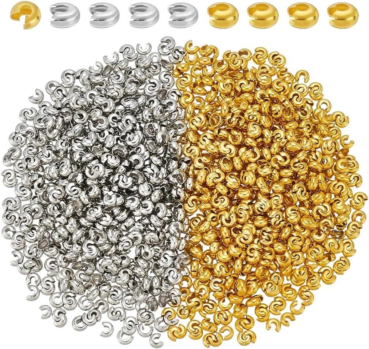 Cosensi - Vergulde kralen om te pletten - Halfrond - Goud en zilver - Knutselen, oorbellen, armbanden