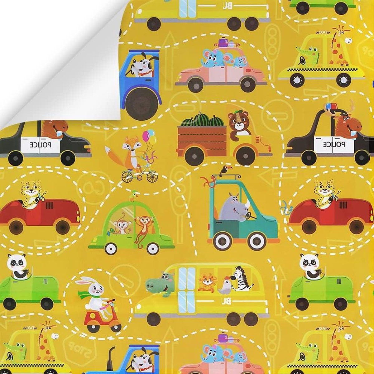 Cosensi - Verjaardagscadeaupapier voor kinderen - diertransport ontwerp - verjaardag en babyshower - cartoondieren - 4 vellen