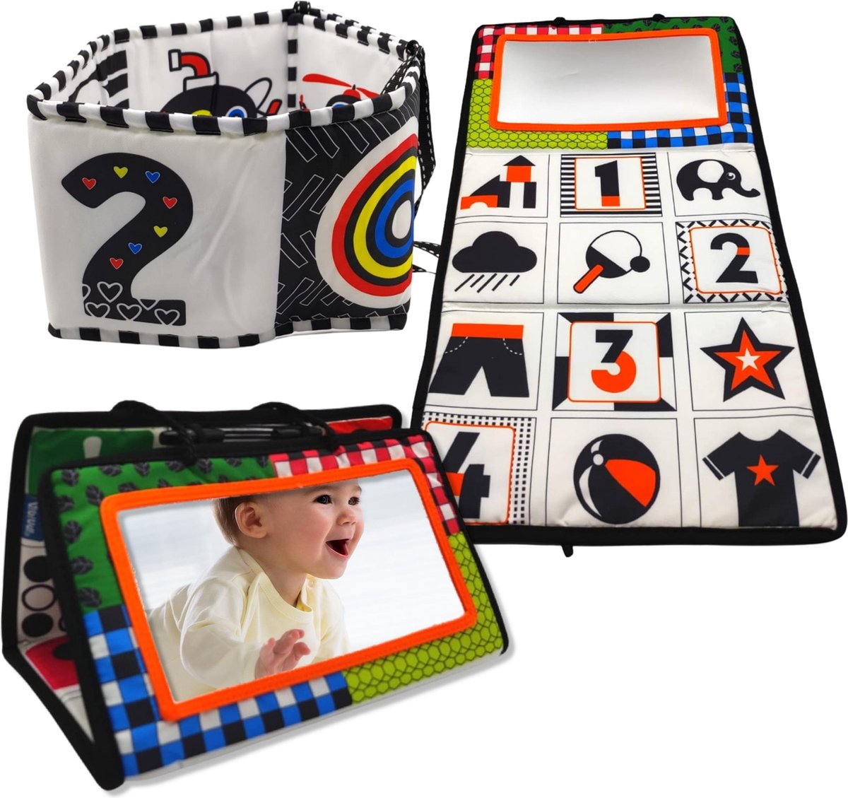 Cosia Kijk- en Knisperboekje - Set van 2 - baby speelgoed 6 maanden - 0 Jaar - montessori speelgoed - Buggyboekje - Buikligtrainer