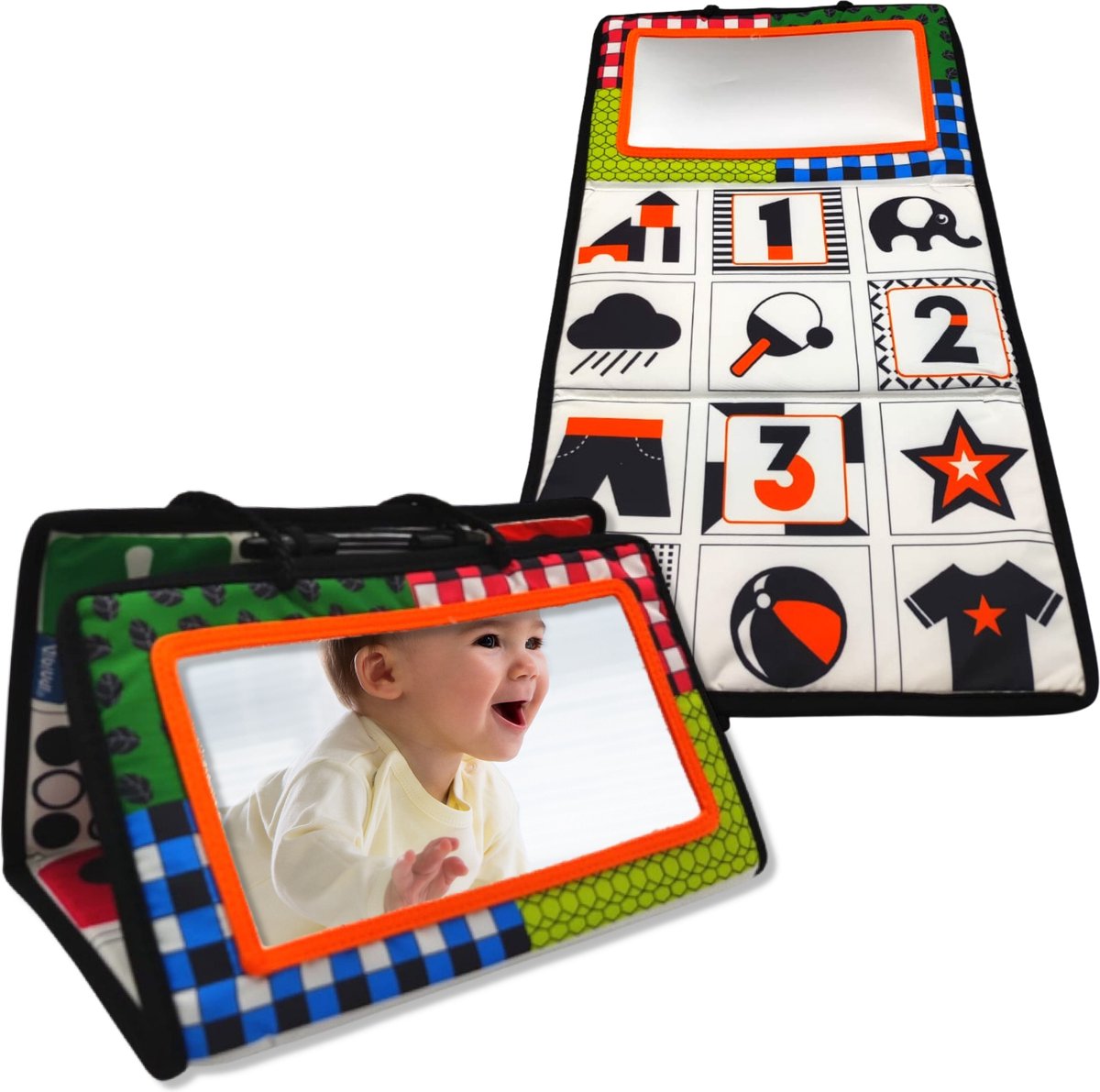 Cosia Kijk- en Knisperboekje - baby speelgoed 6 maanden - 0 Jaar - montessori speelgoed - Buggyboekje - Buikligtrainer