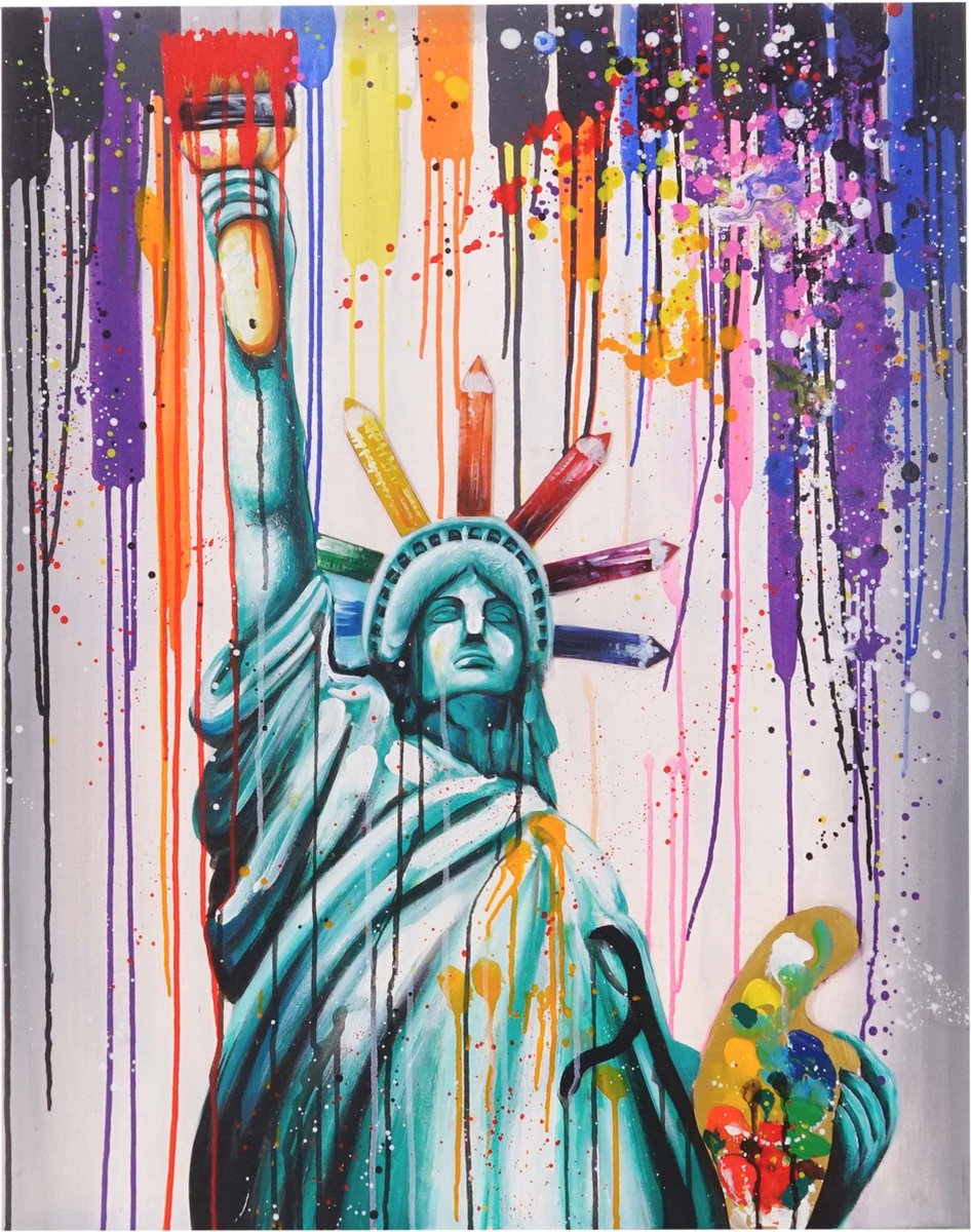 Cosmo Casa Olieverfschilderij - Vrijheidsbeeld - 100% Handgeschilderd - Muurschildering - 3D Afbeelding - Schilderij XL - 100x80cm