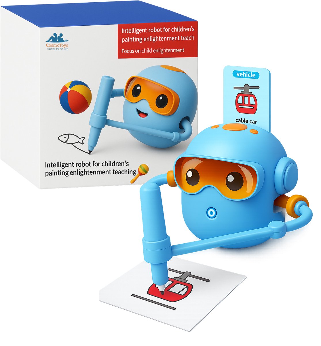 CosmoToys Tekenrobot - Leren Tekenen - Montessori Speelgoed - Educatief Speelgoed - Tekenen Kinderen - Robot Speelgoed - Motoriek Speelgoed - Blauw