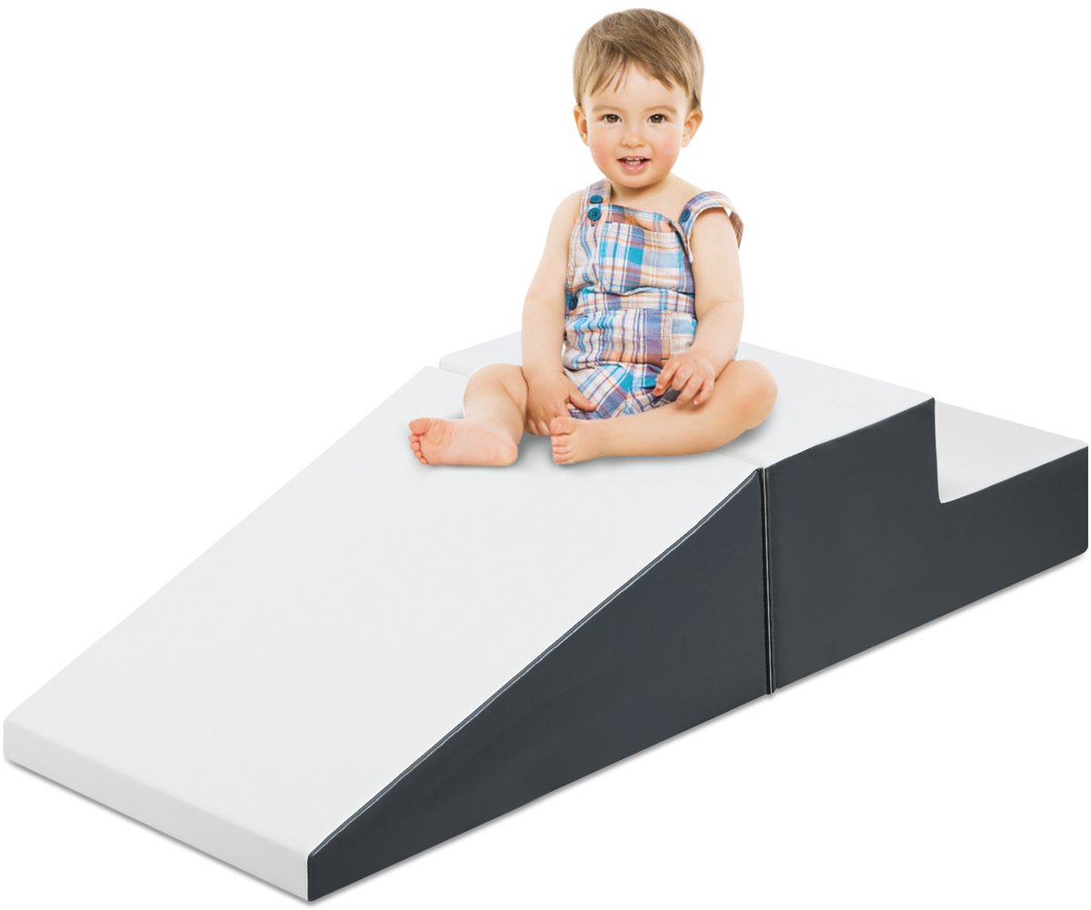 COSTWAY 2st Zachte Bouwstenen Schuim Peuter Trap Helling Klimmen Speelgoed Wit + Grijs