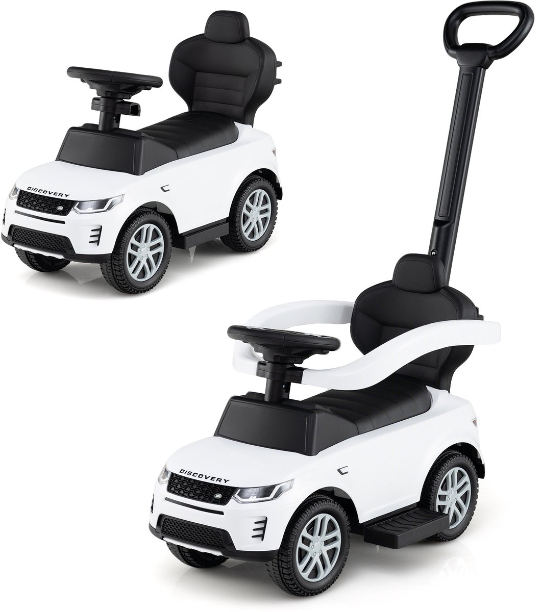 COSTWAY 3-in-1 glijauto met schuifstang, glijvoertuig met afneembare handgreep en beschermbeugel, voor kinderen vanaf 1 jaar, wit