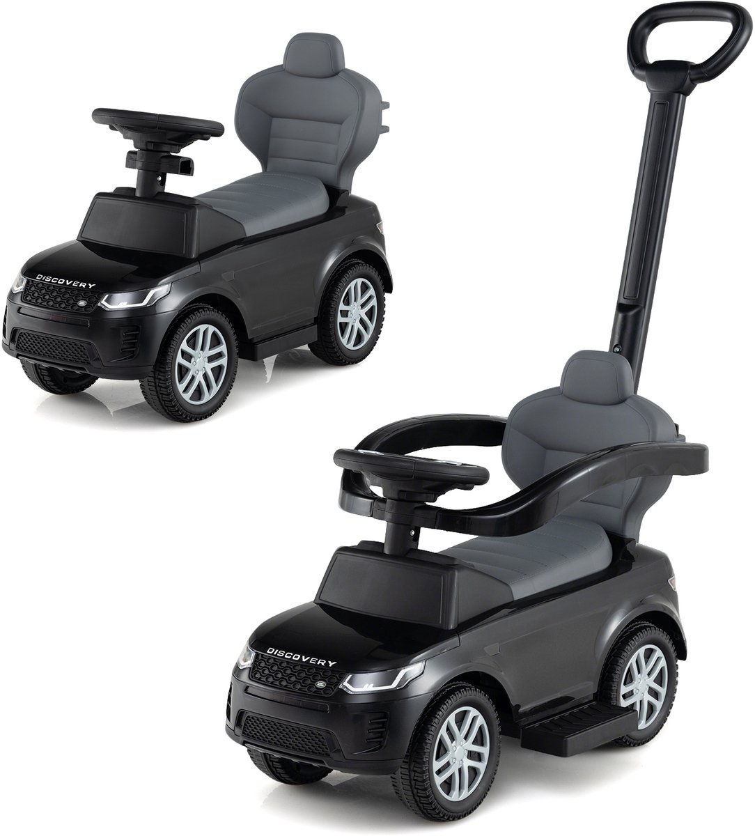 COSTWAY 3-in-1 glijauto met schuifstang, glijvoertuig met afneembare handgreep en beschermbeugel, voor kinderen vanaf 1 jaar (zwart)