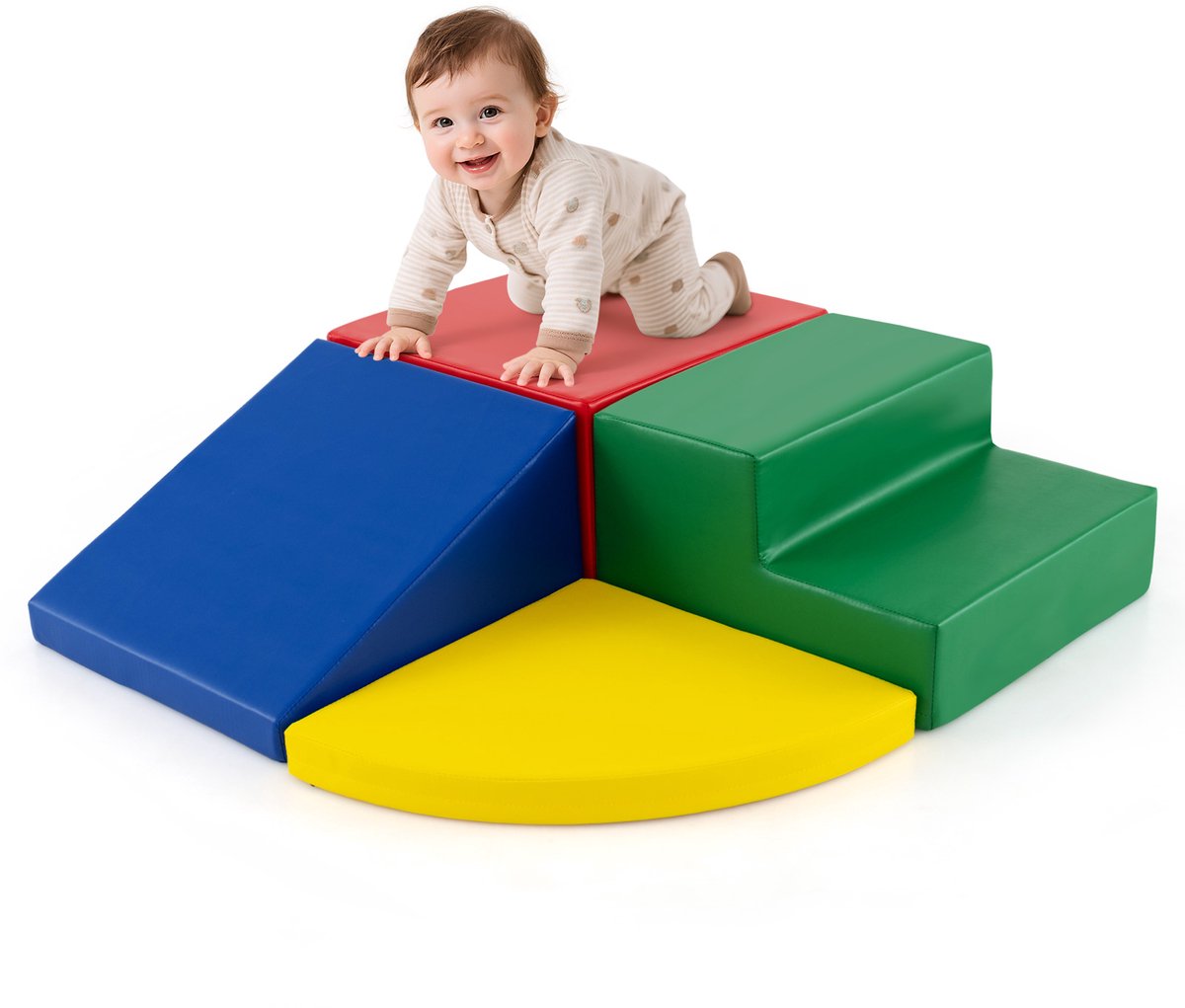 COSTWAY 4 stuks. Schuimbouwstenen, reuzenbouwstenen om te ravotten en te klimmen, zachte schuimbouwstenen, grote bouwstenen, bouwblokken voor kleuters, babys en schoolkinderen (rood-kleurrijk)