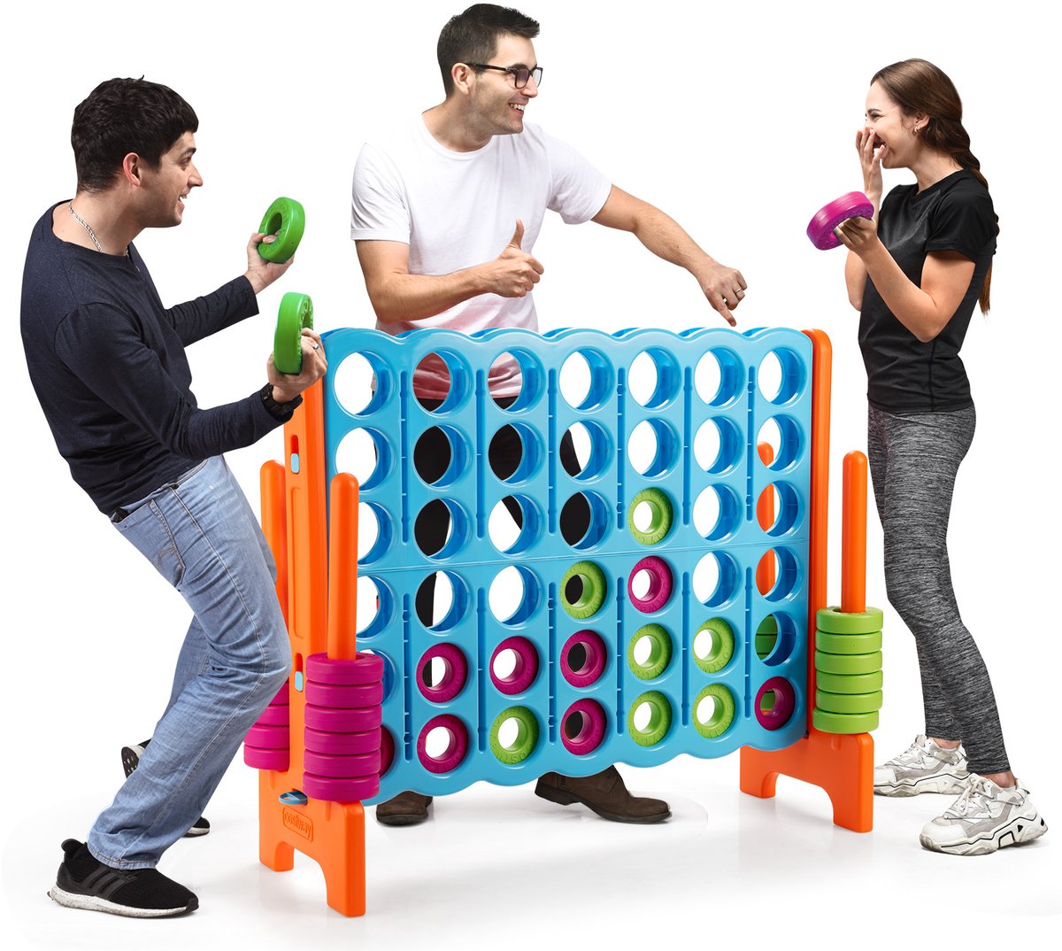 COSTWAY 4-wint spel, 4 wint speelbordsets, vier in een rij spel met 42 jumbo-ringen en schuifregelaars voor snel opnieuw starten voor kinderen en volwassenen (oranje)