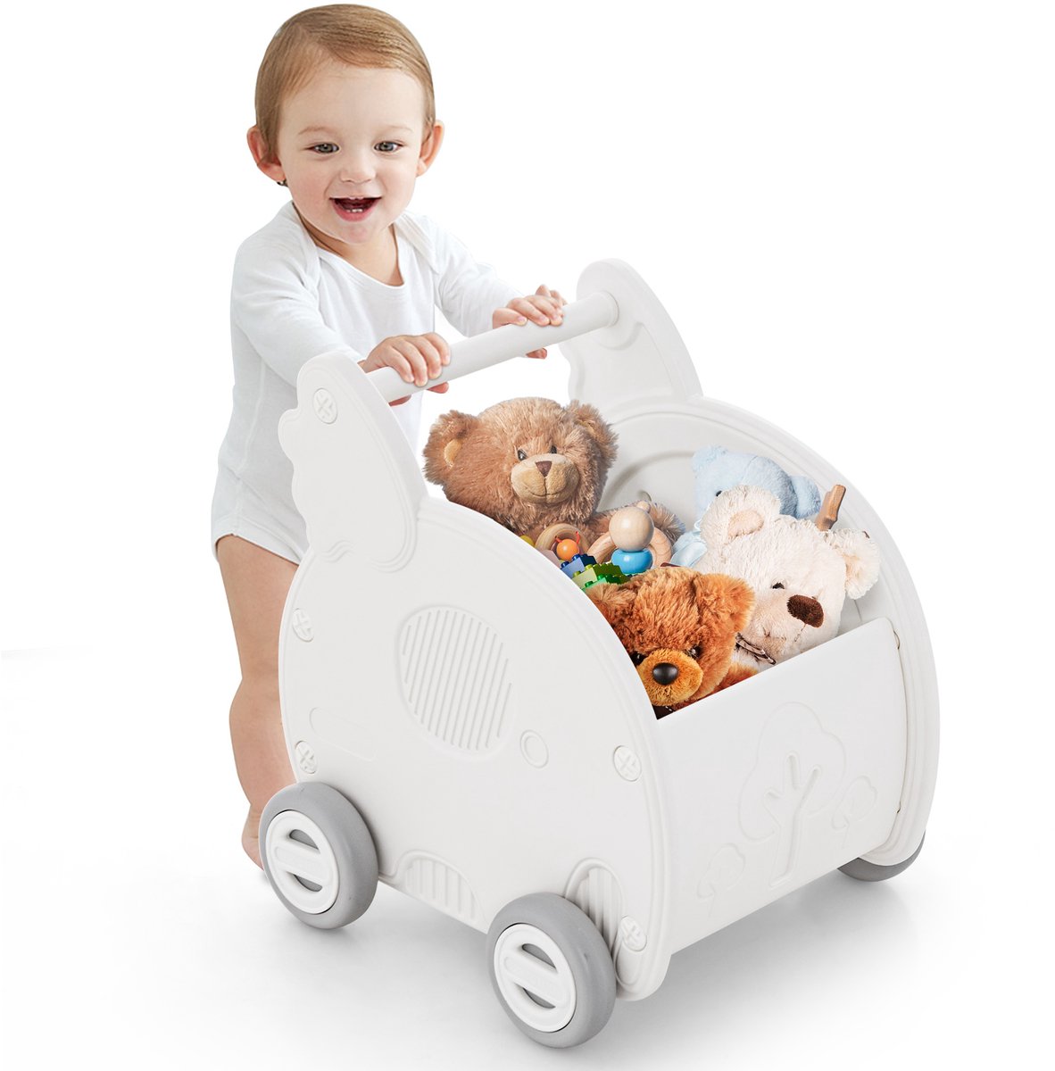 COSTWAY Baby loophulp om te leren lopen, loopwagen met opbergruimte en wielen en handvat, loopwagen om te duwen en te trekken, schuifspeelgoed vanaf 1 jaar, beige