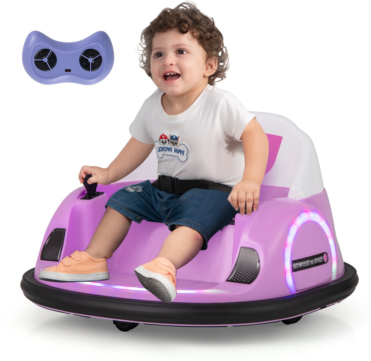 COSTWAY Elektrische autoscooter voor kinderen, elektrische bumper met afstandsbediening en knipperende ledlampen, muziek en 360 graden rotatie, tot 2 km/u, voor kinderen vanaf 18 maanden, roze