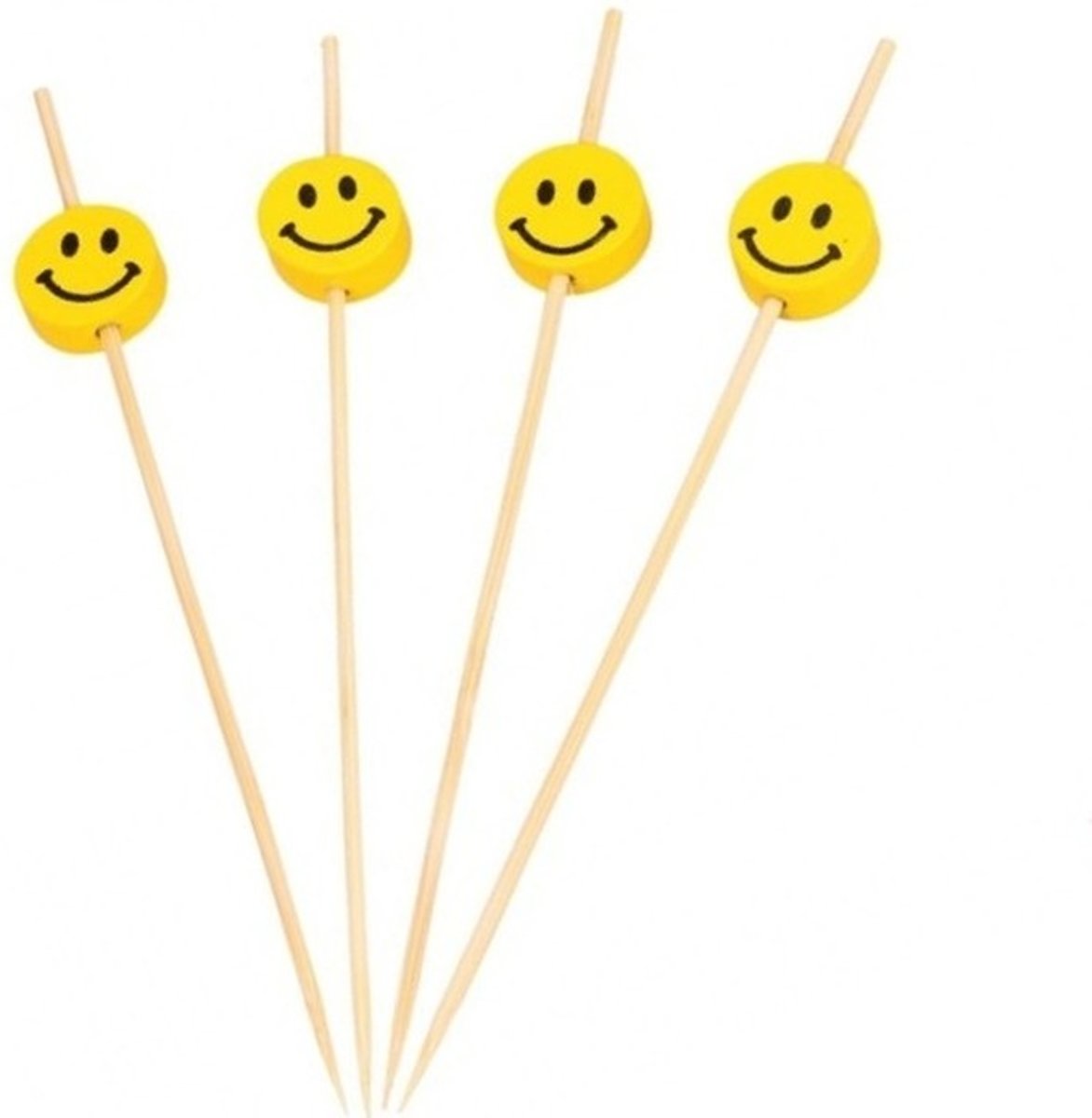 100x Smiley thema cocktailprikkers 12 cm - 100 stuks - kaasprikkers/hapjesprikkers