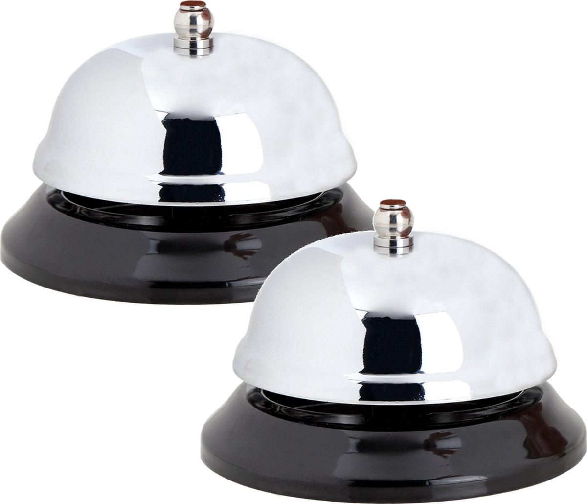 2x Stuks receptiebel 8,5 cm zilver van metaal - Baliebel - Hotelbel