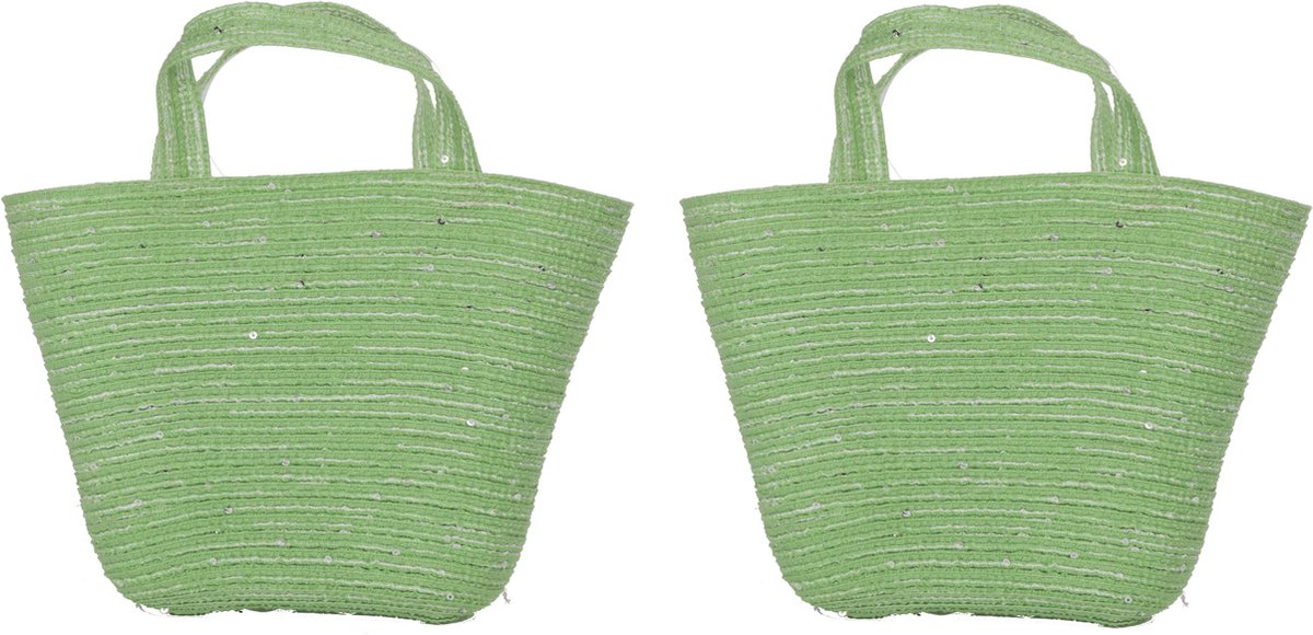 2x stuks paasversiering paaseieren mandjes groen 22 cm - Eieren zoeken paasmandjes