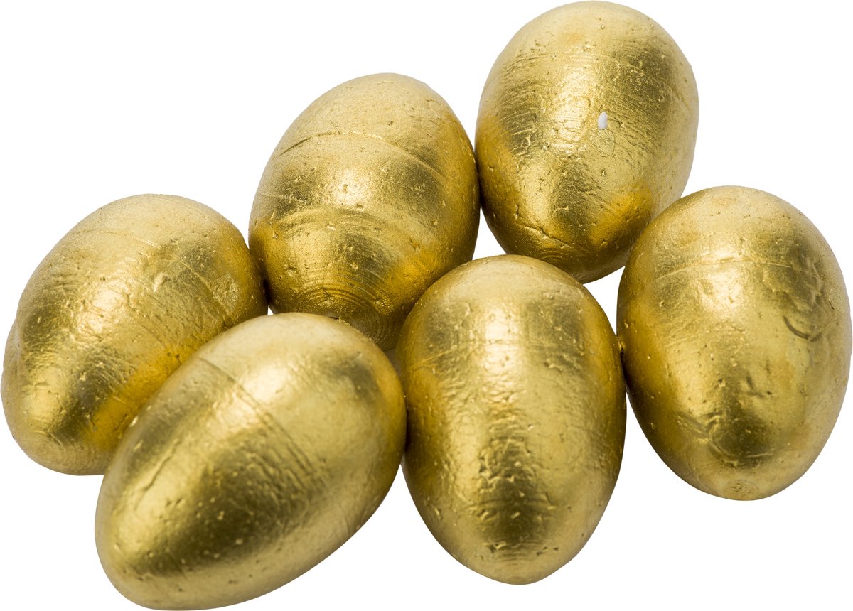 Set van 6x stuks kunststof paaseitjes goud 6 cm - Paaseitjes voor Paastakken  - Paasversiering/decoratie Pasen