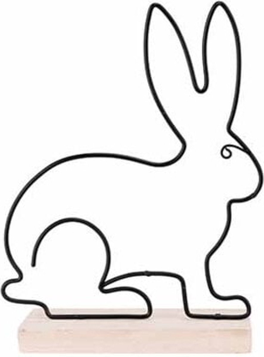 Cosy @ Home Konijn op houten staander - 12x4H16,5cm -metaal zwart