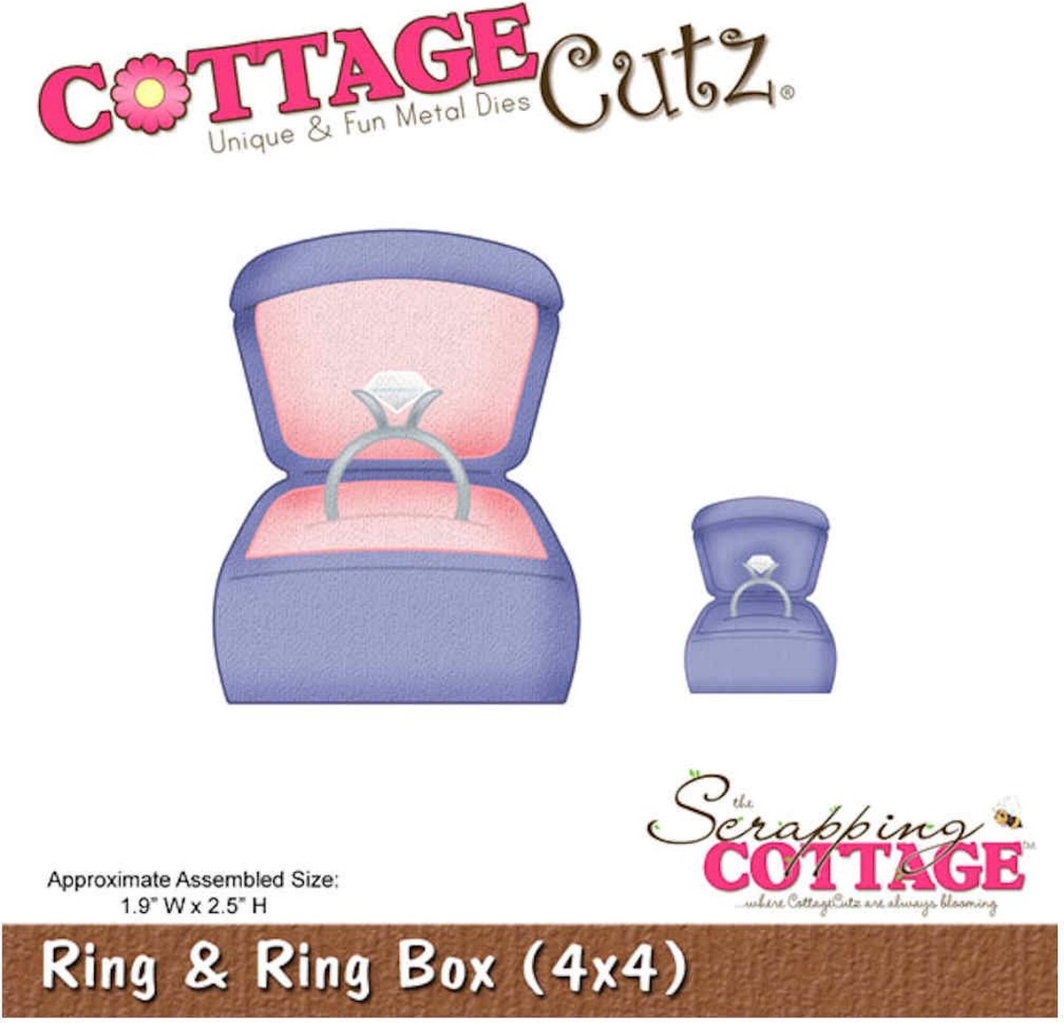 Cottage cutz snijmal - CC4x4-578 - ring box - juwelen doosje - diamant - juweel - diamanten - embossingmal mal huwelijk - trouwen