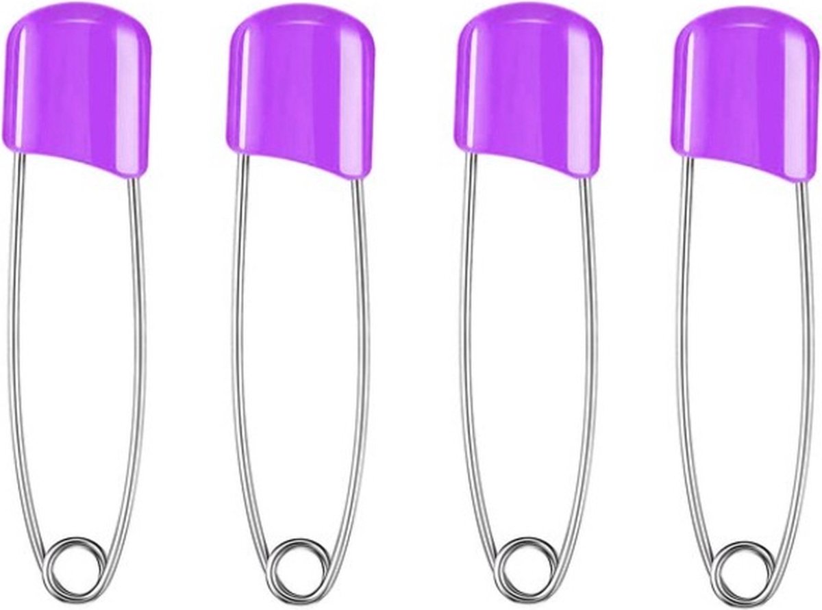 4 Veiligheidsspelden Met Beschermkap Paars - Baby Luier - Katoenen Luier - 5,4 cm - Baby Safety Pins -