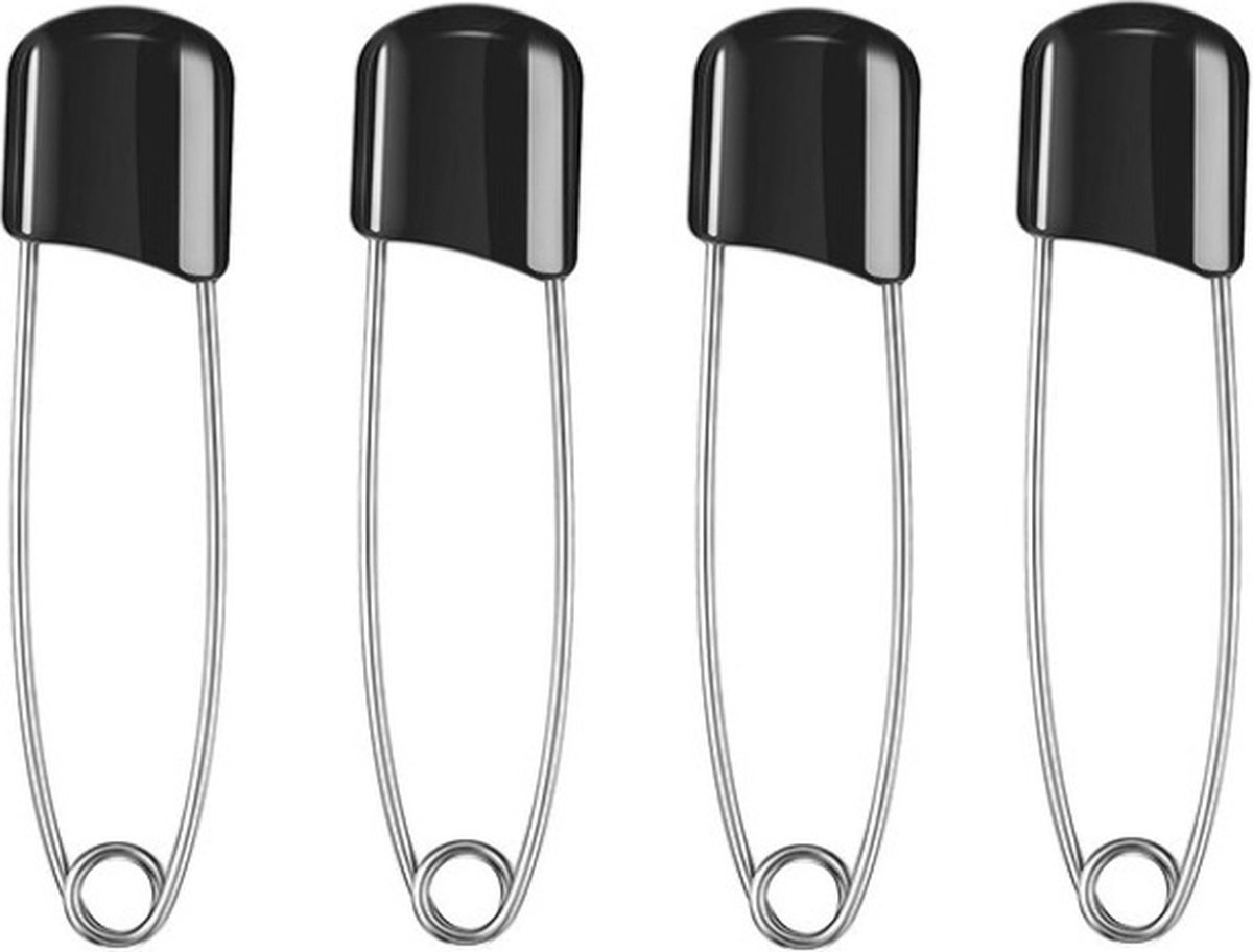 4 Veiligheidsspelden Met Beschermkap Zwart- Baby Luier - Katoenen Luier - 5,4 cm - Baby Safety Pins -