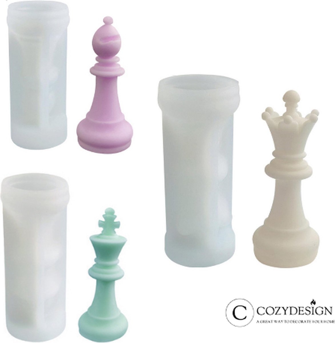 Kaars mallen - Set van 3  - Kaarsmal - Siliconen mal - Zelf kaarsen maken - Gips gieten - Zeep maken - Cakevorm - Schaakstukken