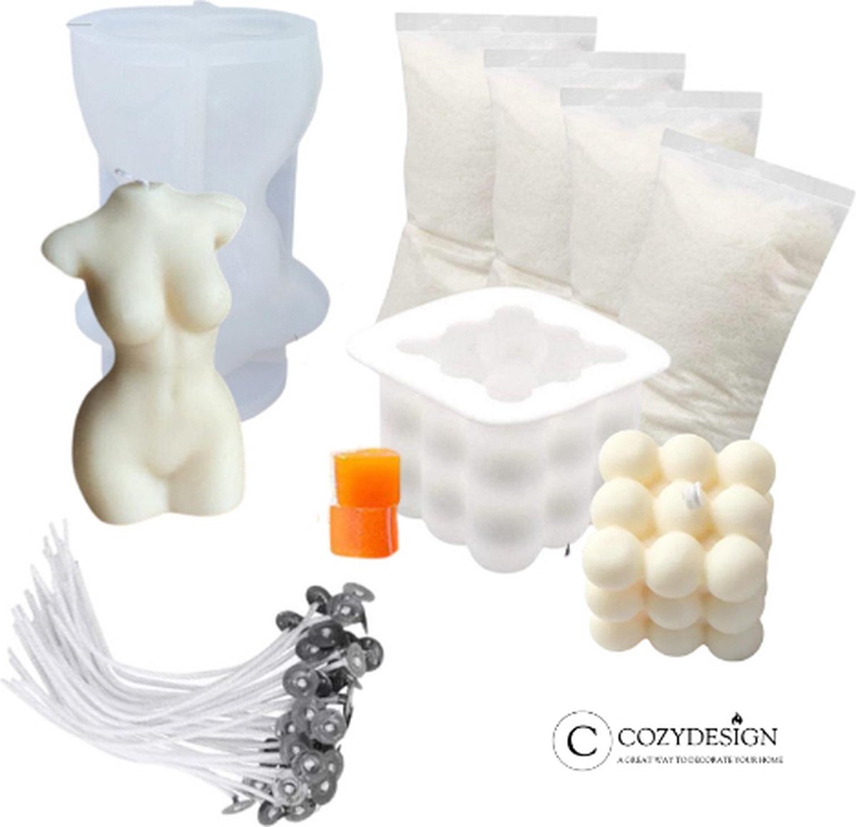 Kaarsen maken - Kaars maak set - DIY kaarsen maken - Torso en bubbel kaars mal - Hobby en creatief