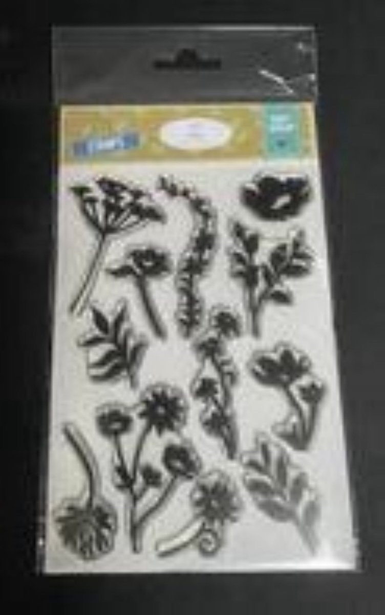 Clearstamp set berm bloemen - craft asylum - made in UK - 12x stempel bloem onkruid - blaadjes