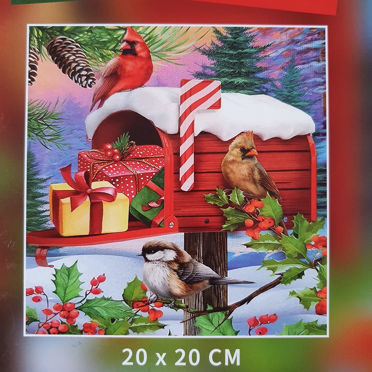 Diamond painting 20 x 20 cm, brievenbus met vogeltjes en cadeautjes, knutselen, hobby