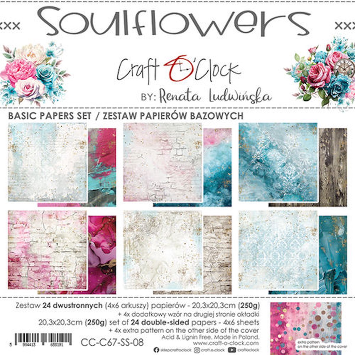 Craft O Clock Basic Paper Pack 20x20 cm Soulflowers