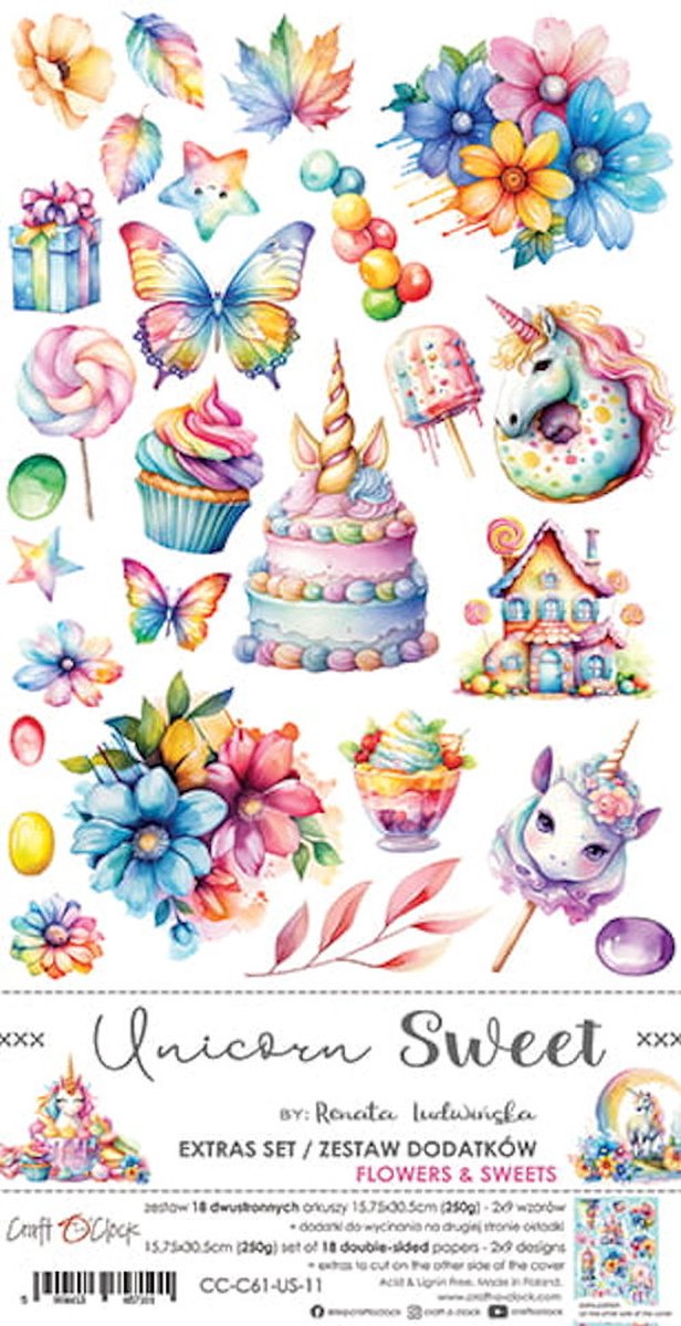 Craft O Clock Extras Set Unicorn Sweet 15x30 cm Flowers & Sweets