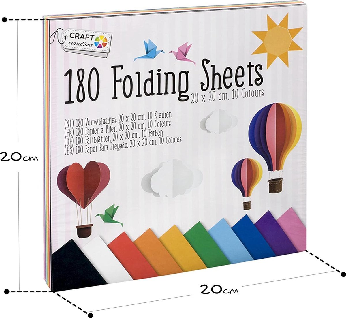 180x Gekleurd papier - knutselpapier - afmeting: 20x20 CM - 10 verschillende kleuren - vouwblaadjes - Origami
