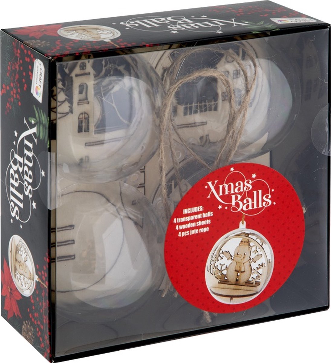Acryl Deco Kerstballen Set 7 cm 4 stuks