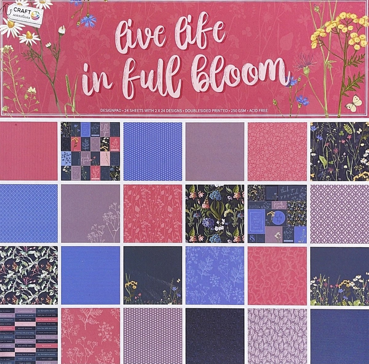 Craft Sensations papierblok bloemen 30,5x30,5 cm dubbelzijdig 24 vellen.