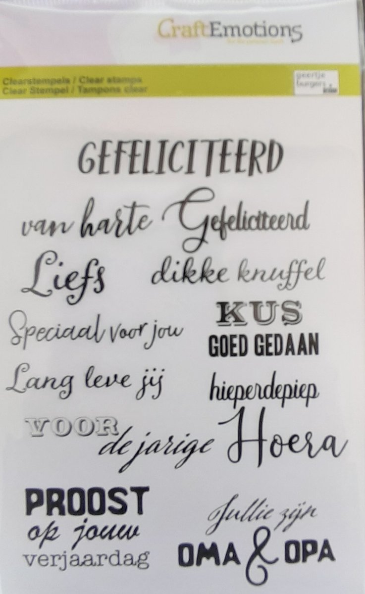 CraftEmotions clearstamps A6 - Tekst wenskaart gefeliciteerd NL GB (02-23)