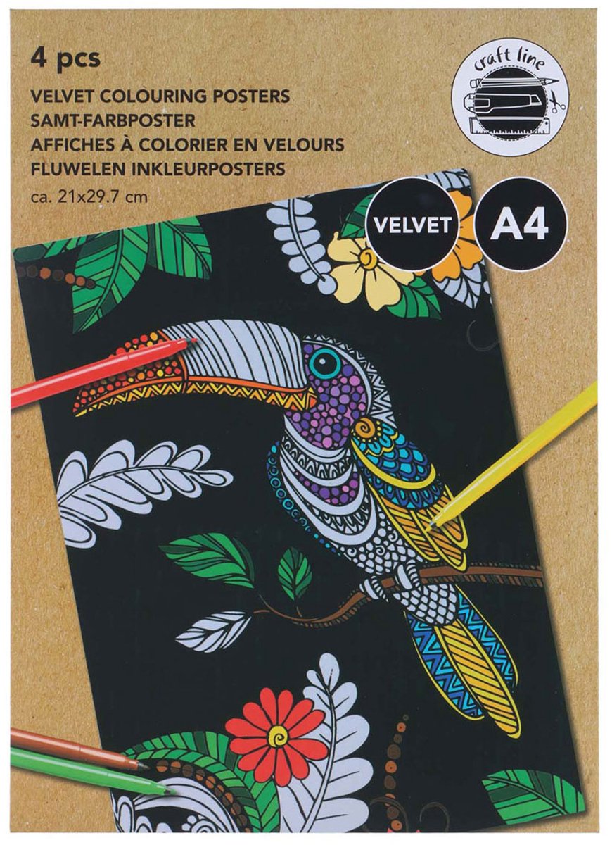 Fluwelen inkleurposters - 4 stuks - A4