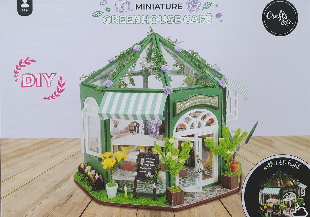 DIY Miniature Greenhouse Cafe - met ledverlichting