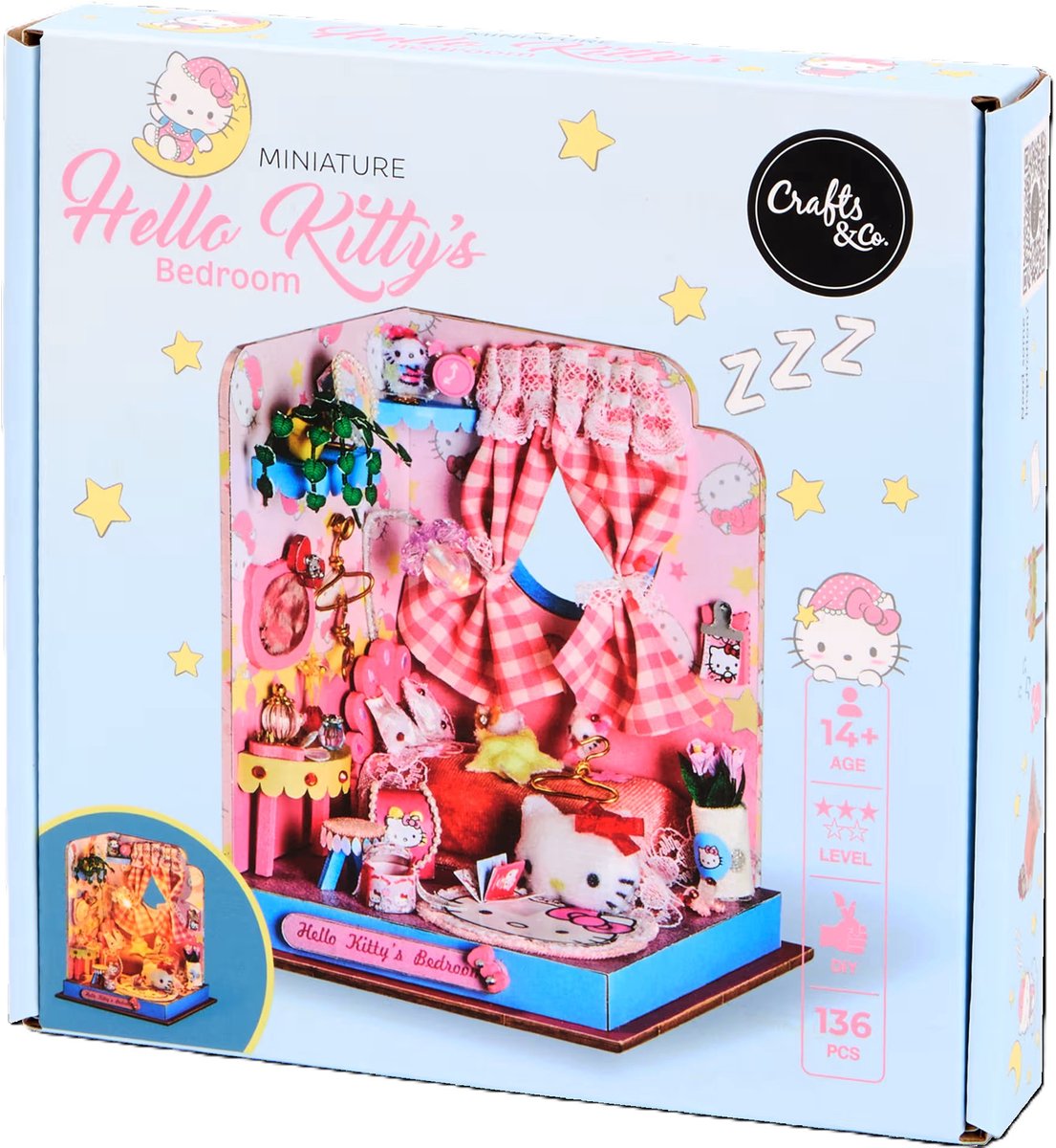 DIY miniatuur van Hello Kittys Bedroom • 136‑delige DIY Houten Knutselset • FSC‑hout • Cadeau voor Meisjes & Fans - Cadeautip