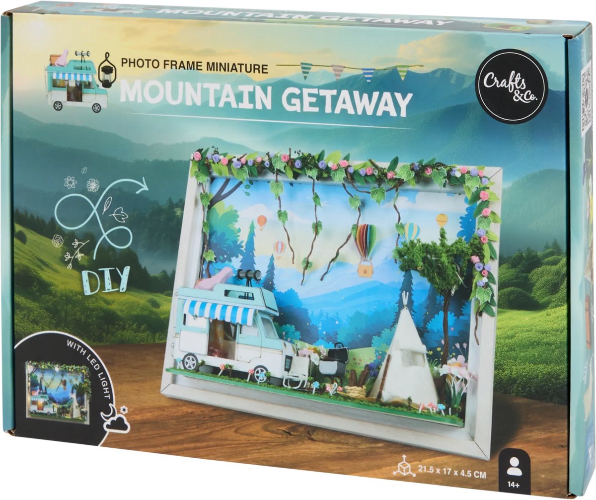 Fotolijst Miniatuur Bouwpakket Mountain Getaway - Photo Frame Miniature - Miniatuur Bouwpakket - DIY - Crafts&Co. - met LED verlichting - vanaf 14 jaar