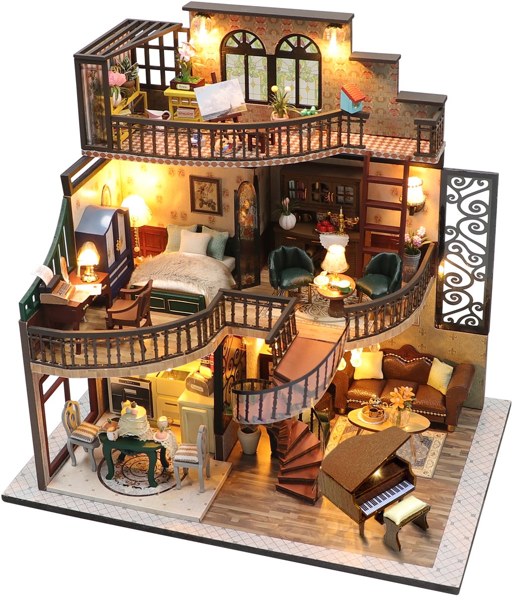 Miniatuur Bouwpakket Droomvilla - Volwassenen & Kinderen - 3D Puzzel - Houten Poppenhuis - Knutselen - Hobby - Jongens / Meisjes - DIY Modelbouw - Crafts&Co