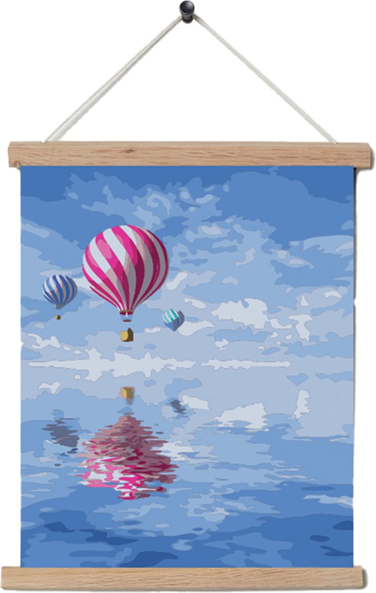 Crafts&Co - Schilderen op Nummer Volwassenen 50 x 70 cm XXL Canvas - Met Frame - Ook voor Kinderen - 24 Kleuren - Met ophanghaak - Luchtballon
