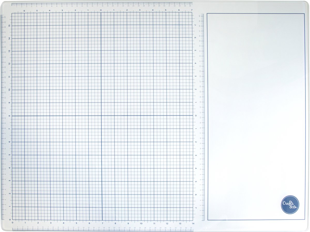 Crafts & Co Glass Media Mat - XL Glazen   voor Mixed Media - Extra Groot Formaat 45 x 60 cm - Anti Slip - incl. Meetlat - voor Snijden, Schilderen, Lijmen, Airbrush, Embossing