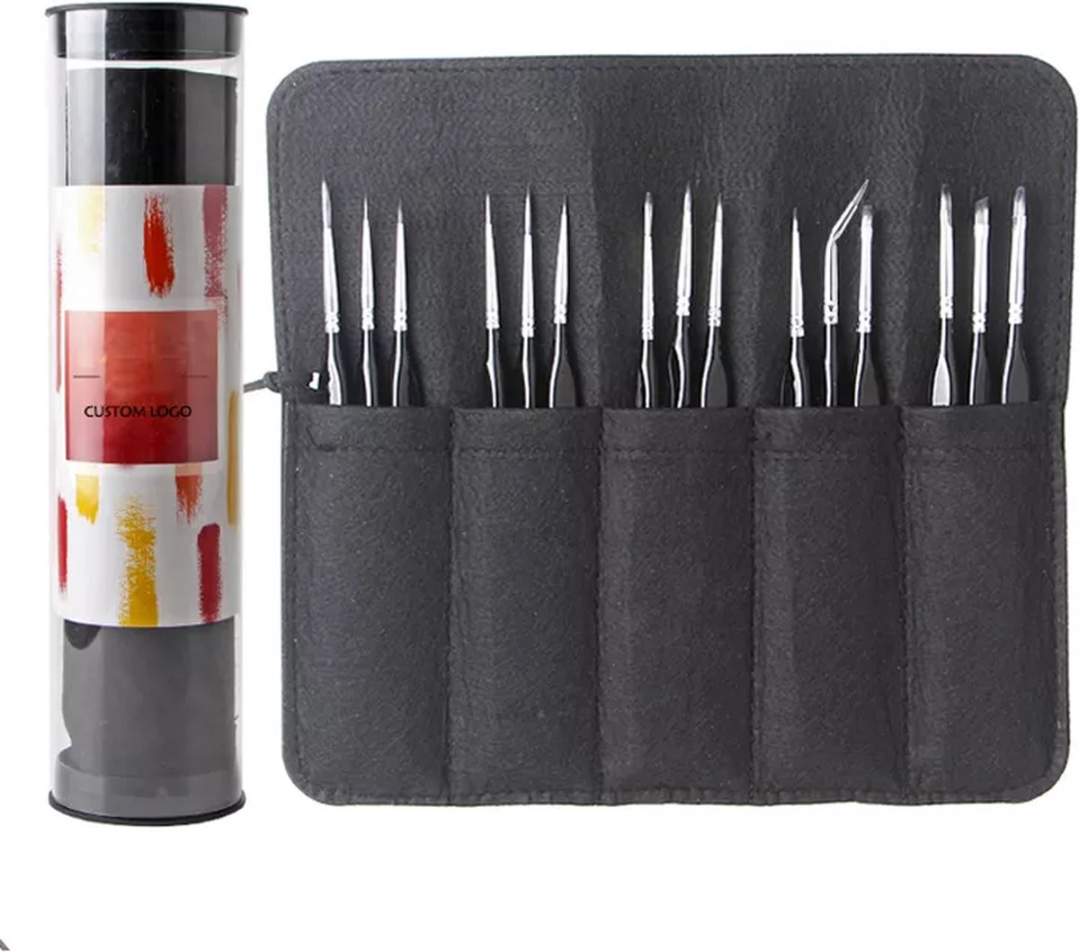 CreaTime Penselen Set van 15 Met Etui Nail Art Waterverf en Acrylverf - Luxe en Professioneel