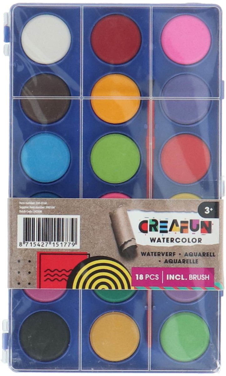  - Waterverf Tablet - 18 Kleuren en Kwast