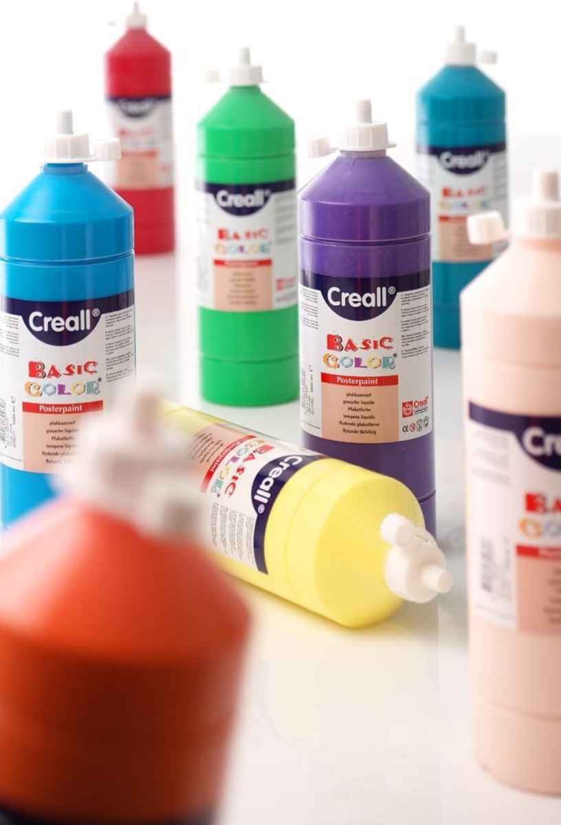 Plakkaatverf Basic  waterbais 12 kleuren flacons 1 liter