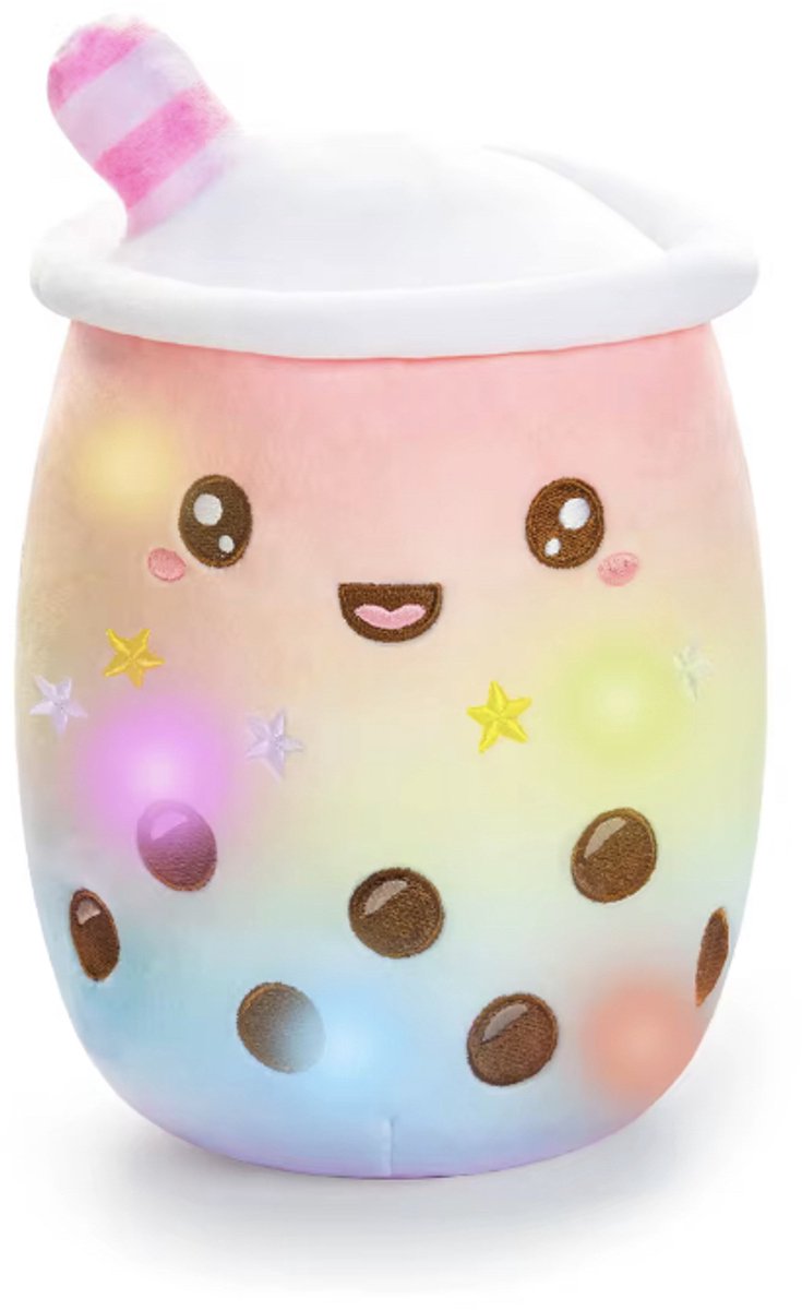 Creasowl® - Kawaii Boba knuffel met licht - Lichtgevende pluche met LED - 25 cm Regenboog Knuffel - Teddybeer met Verlichtende Functie - Boba Speelgoed met Licht in Regenboogkleuren - Magische Lichtgevende Knuffel - Pluche Dier