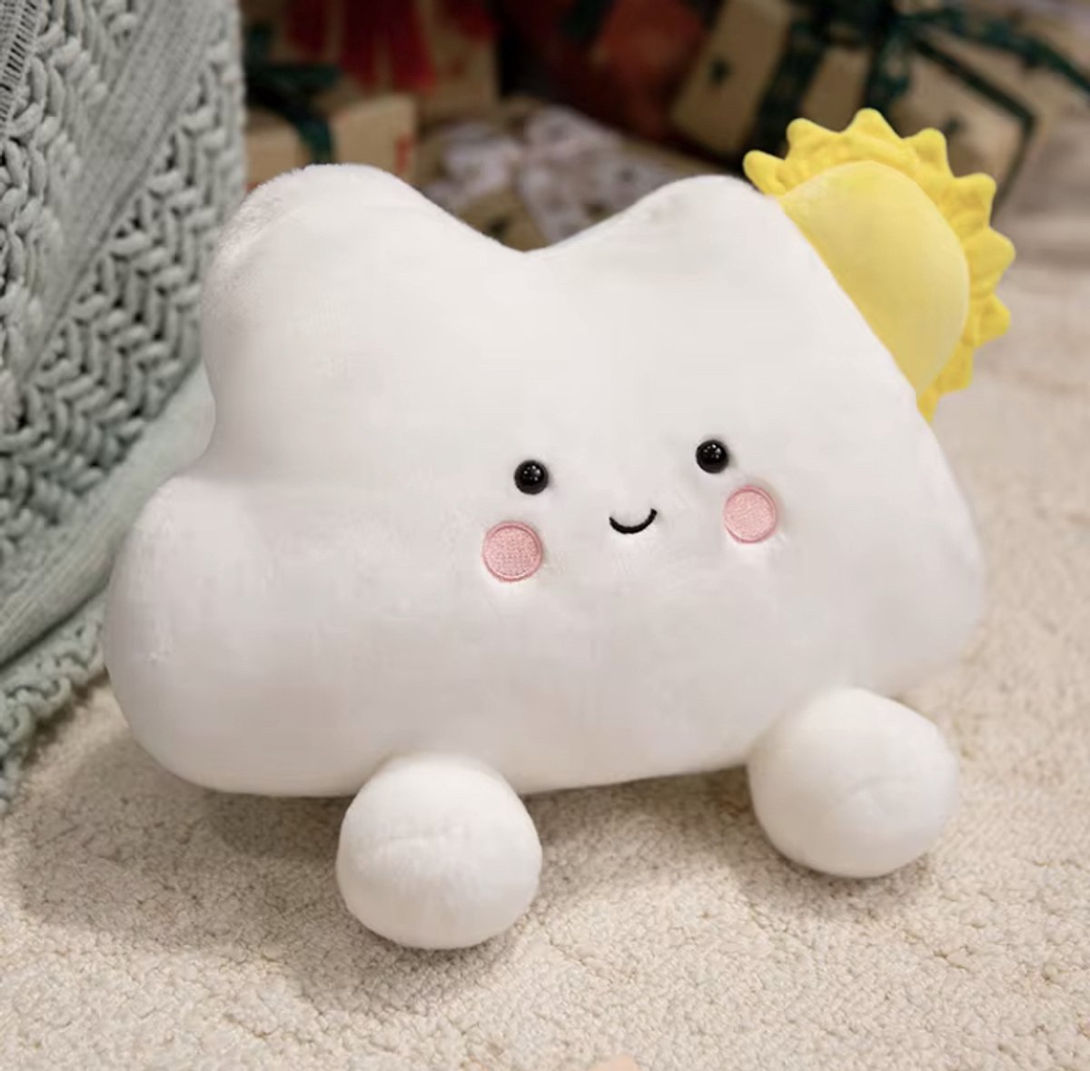 Creasowl® - Kawaii Wolk Knuffel – Zacht Pluche Kussen 35 cm, Schattig Knuffeldier, Cadeau voor Kinderen, Knuffelbare Kussens, Wolken Knuffel, Leuk Speelgoed en Decoratie, Verjaardag, Kawaii, Troostknuffel