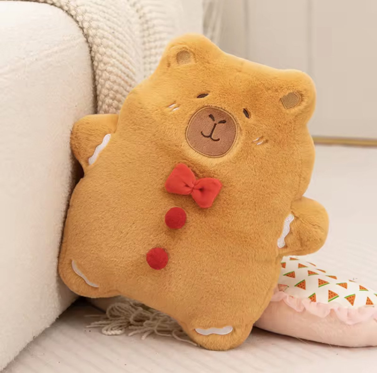 Creasowl® Kerstkussen Capybara Peperkoek 32 cm - Schattig Pluche Kerstkussen - Gingerbread Capybara Knuffel - Warme Winter Decoratie - Kerstcadeau voor Dierenvrienden & Kinderen